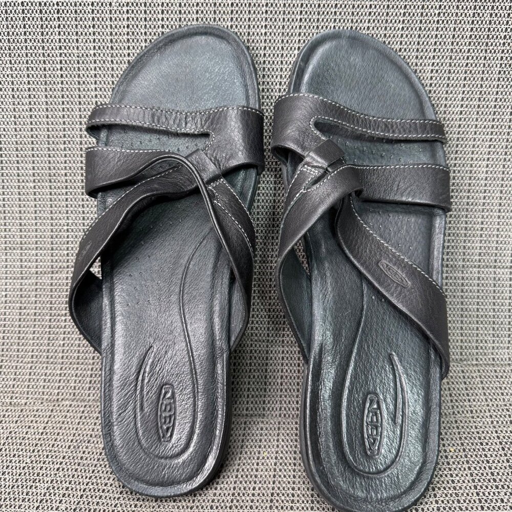 Keen Womens Size 11 EU 42 Black Rose City Pebbled Leather Slide Sandals